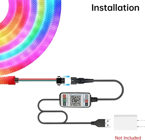 Miniatura 8 de Cuerda de luces LED, tira de luces LED de neón de 9.84 pies con luminosa de 360 grados, 5 V USB flexible IP67, impermeable, sincronización