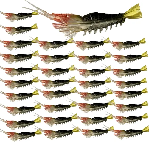 Miniatura 8 de Juego de 30 señuelos de plástico suave para pesca de simulación, juego de señuelos de camarón Lumionous, tamaño universal de 3.2 pulgadas, 1/8