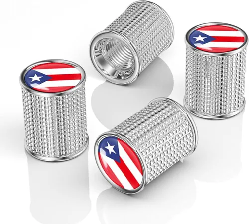 Miniatura 2 de 4 tapas de metal para válvula de neumático de automóvil, tapas de vástago de válvula de neumático con bandera de Puerto Rico, tapas de válvula