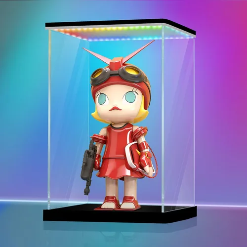 Miniatura 32 de LANSCOERY Vitrina de acrílico con luz LED ajustable amarilla/blanca/cálida, caja transparente de protección UV, vitrina a prueba de polvo
