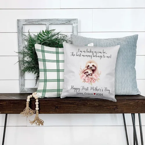 Miniatura 4 de Mother's Day Sloth, First Mother's Day Custom Pillowcase, Personalized Mother's Day Pillowcase, Gift for Mom, Home Decor