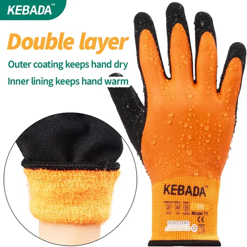 Miniatura 3 de Guantes de trabajo de invierno impermeables Kebada T1 para hombres y mujeres, guantes de trabajo aislados para hombres para clima frío, guantes