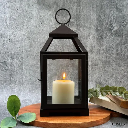 Miniatura 2 de Hosley's Farol estilo clásico, de 12 pulgadas de alto, de hierro y vidrio Regalo ideal para celebraciones, fiestas, bodas, Aromaterapia y Spa.