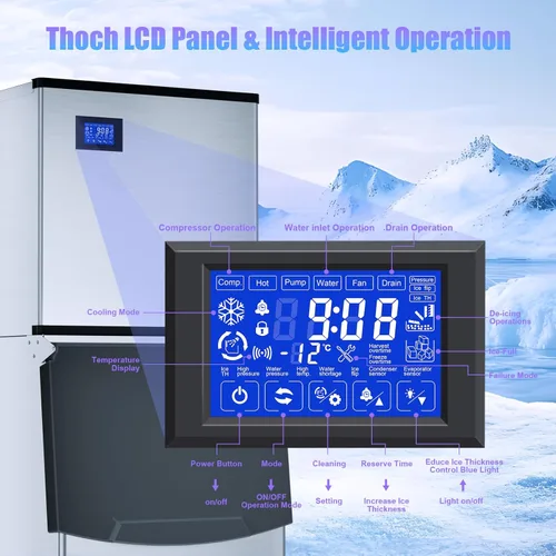 Miniatura 2 de Máquina comercial para hacer hielo 480LBS/24H, contenedor de almacenamiento de 360 libras, listo para hielo en 8-15 minutos, modo de autolimpieza