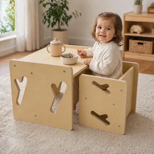 Montessori Mesa y Silla de Destete y Conjunto de Mesa y Silla de Madera Maciza para Niños Pequeños Muebles Montessori para Niños