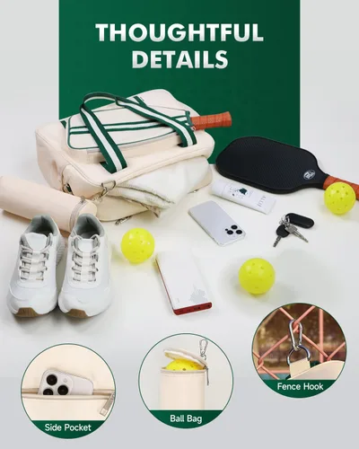 Miniatura 2 de Bolsa para Pickleball para Hombres y Mujeres con Bolsillo para Cubierta de Remo, Bolsa Externa para Bolas y Correa de Hombro Ajustable con Gancho