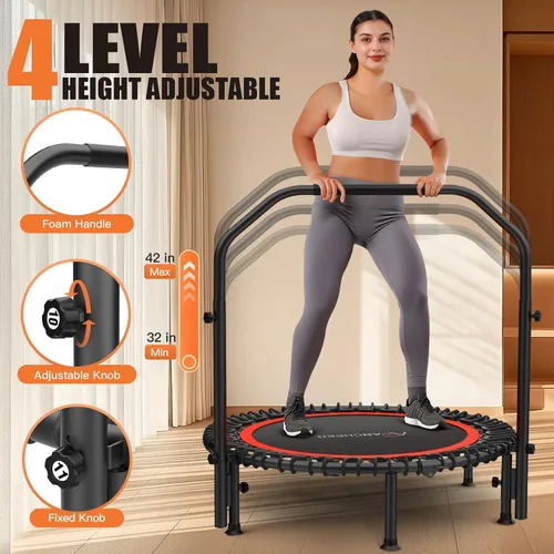 Miniatura 4 de ANCHEER Trampolín Reboteador Plegable de 48" para Adultos/Niños con Bandas de Resistencia y Cuerdas Elásticas, Mini Trampolín Interior y Exterior