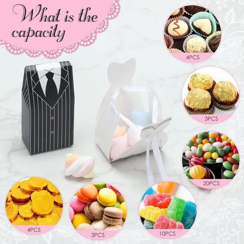 Miniatura 5 de Yahenda 100 cajas de regalo de fiesta de boda, caja de regalo de esmoquin y chocolate, creativas, vintage, bolsas de regalo de boda a granel