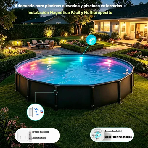 Miniatura 2 de Luces de piscina sumergibles para piscinas sobre el suelo y enterradas con temporizador remoto de apagado, luces LED magnéticas RGB sumergibles