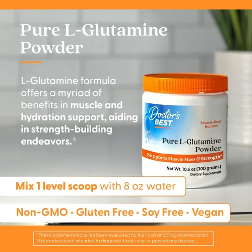 Miniatura 5 de Doctors Best Pure L - Suplemento en polvo de glutamina para hombres y mujeres, L-glutamina 0.18 oz por porción, soporte de aminoácidos, apoya