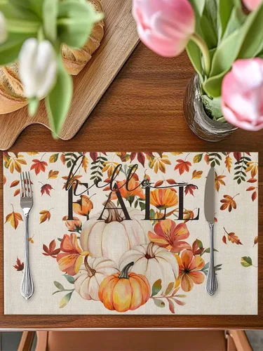 Miniatura 3 de Manteles individuales para mesa de comedor, juego de 4 manteles individuales para otoño, Acción de Gracias, calabaza, flor y girasol, manteles