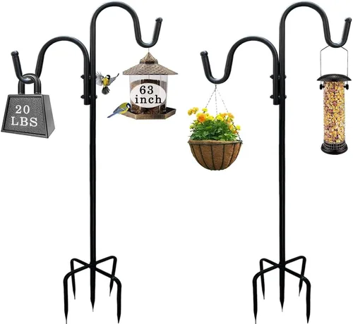 Gancho de pastor doble ajustable, 63 pulgadas de alto, estacas colgantes de dos caras para comedero de pájaros, farol, gancho de plantas, estaca de