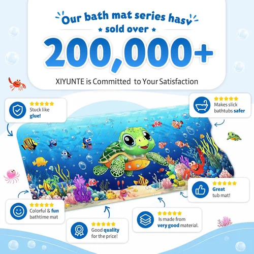 Miniatura 8 de XIYUNTE Alfombra de Baño para Bebé para Bañera Antideslizante Alfombra de Baño para Niños - 40''x16'' Extra Larga Alfombra de Bañera para Bebé