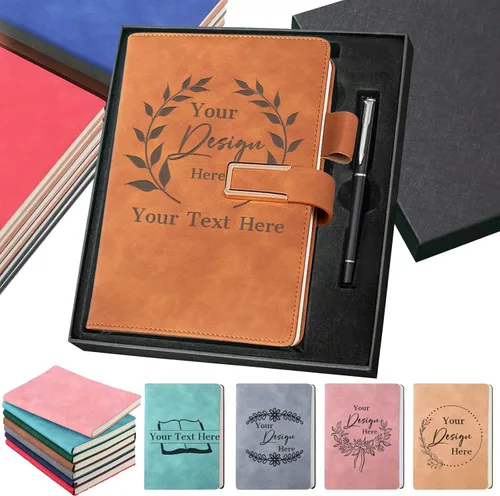 Miniatura 8 de Diario personalizado, cuaderno personalizado de piel sintética con diseño, 200 páginas rayadas, libro diario para estudiantes de negocios Estilo 1