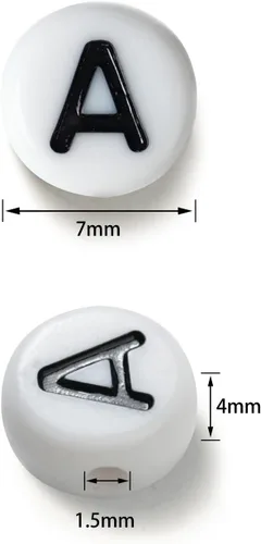 Miniatura 7 de Deinduser R-W0B - 1400 cuentas de letras – Redondo blanco de 0.16 x 0.27 pulgadas para pulseras, joyería acrílica, pulsera con tinta negra, R-W0B