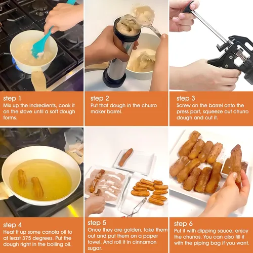 Miniatura 6 de Máquina para hacer churros, kit de pistola Churro de acero inoxidable de 21 piezas, pistola para hacer churros, juego de prensa de galletas, churro