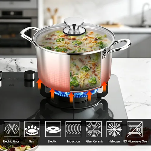 Miniatura 5 de P&P CHEF Olla de 4 cuartos de galón de acero inoxidable tricapa, olla de 4 cuartos de galón para cocinar pasta con tapa visible para sopa