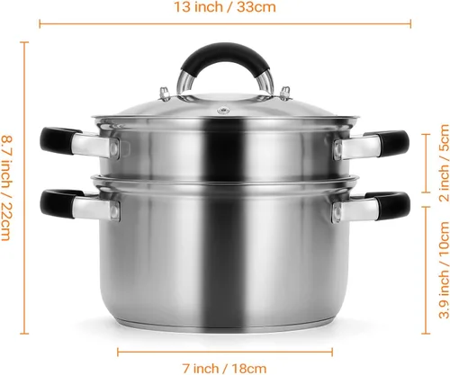 Miniatura 2 de Kirecoo Vaporizador de 3.2 cuartos de galón para cocinar - Olla de vapor de acero inoxidable con cesta de vapor, olla de cocción con mango