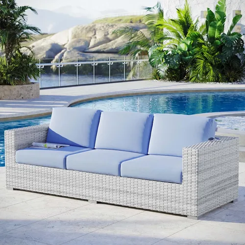 Miniatura 36 de Modway Convene - Otomana rectangular de mimbre para patio al aire libre, color gris claro