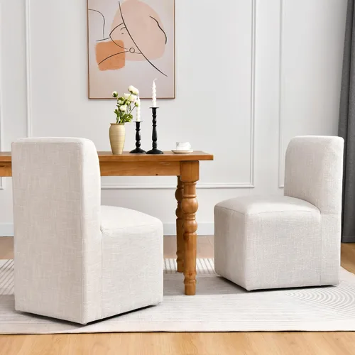 Miniatura 9 de DUHOME Silla de comedor tapizada con ruedas, sillas de comedor modernas de lino con ruedas para comedor, dormitorio, sala de lectura, sala de estar