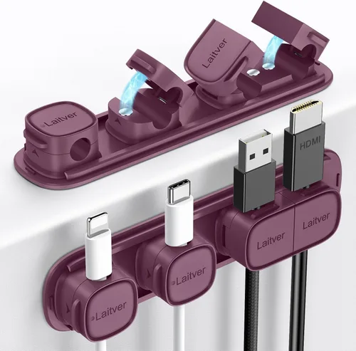 Miniatura 11 de Paquete de 6 clips magnéticos para cables [apertura/bloqueo en 1s], organizador y sujetador de cables Laitver con adhesivo fuerte para escritorio