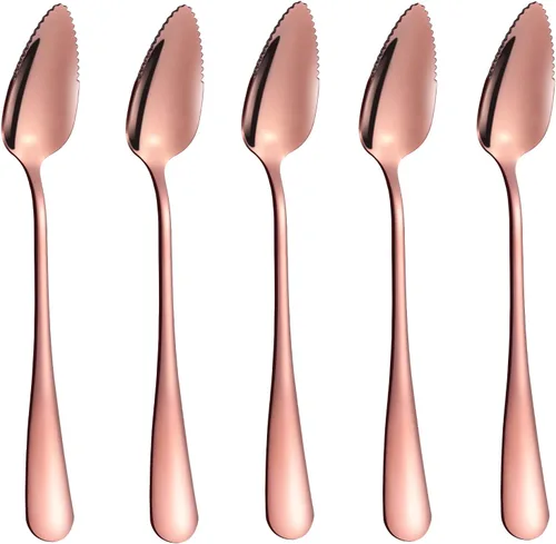 5 piezas de cucharas para pomelo, juego de utensilios de cuchara para pomelo de acero inoxidable, borde dentado y mango de calibre grueso,