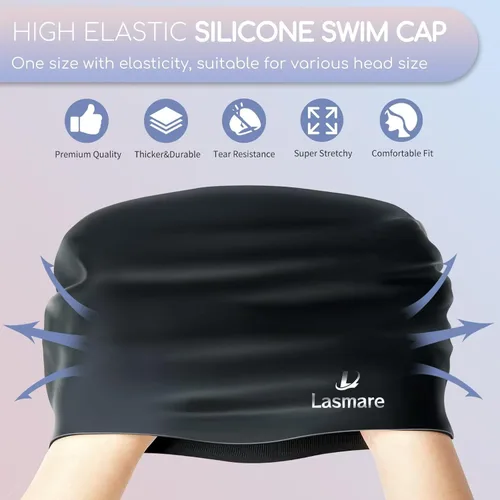 Miniatura 3 de Long Hair Swim Cap for Women 2 Pack, Silicone Swimming Caps for Unisex Adult Women Men with Ear Plugs & Nose Clip Set, Waterproof Adult Swim Hats