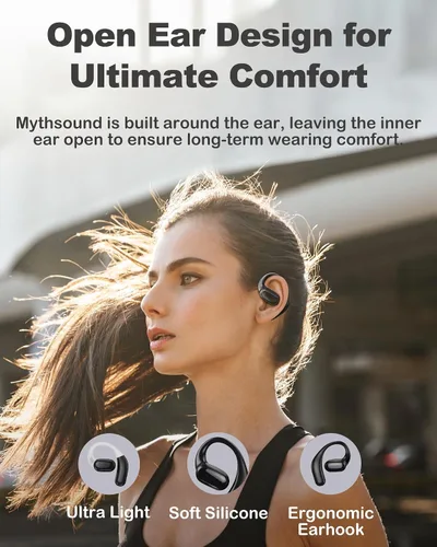 Miniatura 3 de Auriculares de oreja abierta, auriculares inalámbricos Bluetooth 5.3 con ganchos para los oídos, 75 horas de reproducción, carga rápida, resistente