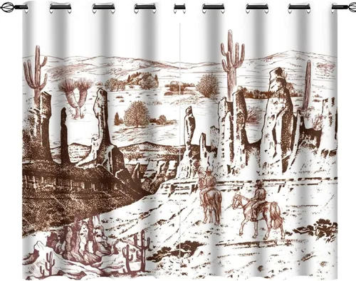 Miniatura 41 de Cortinas opacas retro de vaquero occidental para dormitorio, estilo rústico, cactus, salvaje oeste, vaquero, paseo, caballo, con ojales, aislamiento
