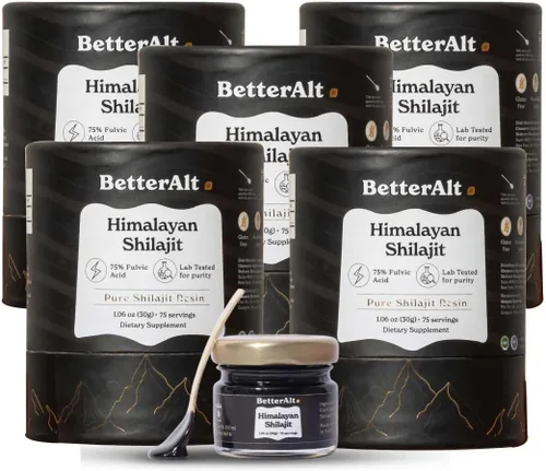 Better Alt Resina Pura de Shilajit del Himalaya Paquete de 5 Grado Dorado de Alta Potencia 375 Porciones para Impulso de Energía y Apoyo
