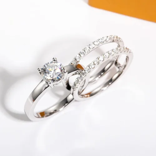Miniatura 5 de Anillos de compromiso de moissanita, alianza de boda de 1.45 quilates, color D, claridad VVS1, redondo, talla brillante, diamante de moissanita