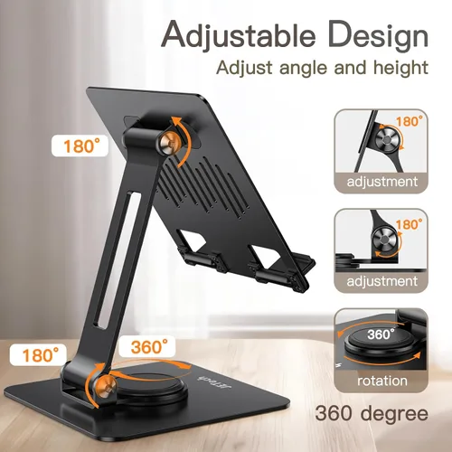 Miniatura 3 de JETech Soporte para tablet, soporte giratorio ajustable de escritorio con base giratoria de 360 grados, soporte plegable para iPad/iPad