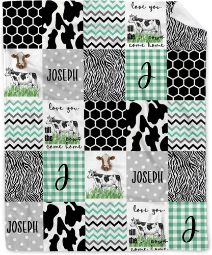 Miniatura 22 de Manta de bebé personalizada con estampado de vaca, nombre personalizado, manta de cumpleaños para recién nacido, manta de recepción para niño
