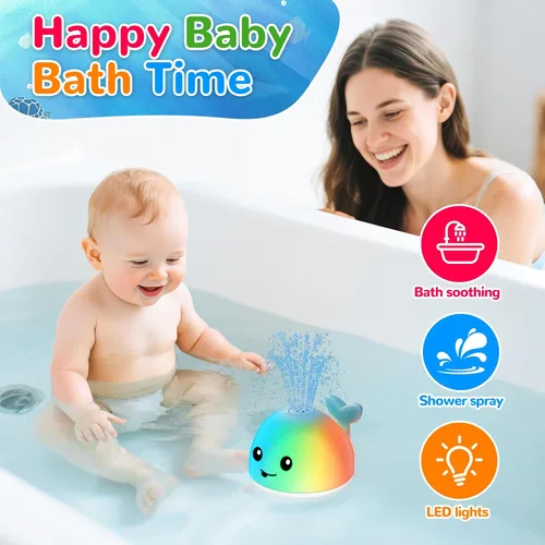 Miniatura 3 de Juguetes de baño para bebés, juguete de baño iluminado en forma de ballena con aspersor para bebés de 6-12-18 meses, juguetes de baño para niños