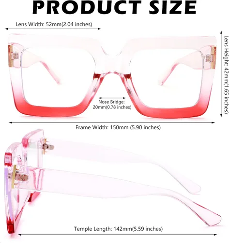 Miniatura 13 de Pro Acme Gafas de bloqueo de luz azul, marcos cuadrados grandes, anteojos falsos para mujer