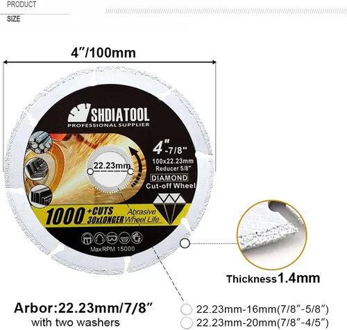 Miniatura 2 de SHDIATOOL Disco de corte de metal de diamante de 4 pulgadas para tubo de acero Ángulo de barras de refuerzo de hierro Hoja de rueda de corte soldada