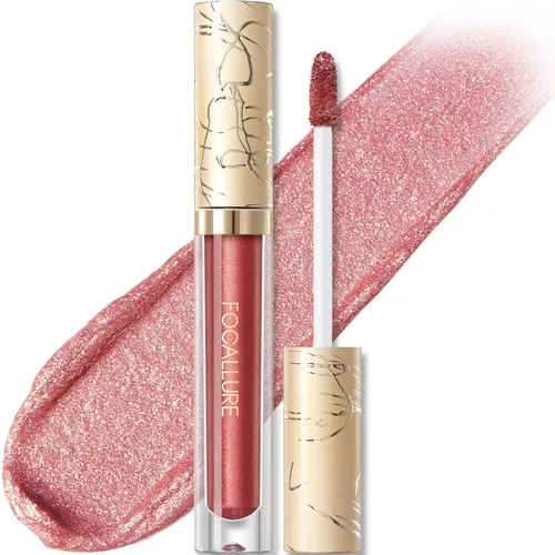 Miniatura 11 de FOCALLURE Lápiz labial líquido metálico, brillo de labios no pegajoso, color de labios de alto impacto con resistencia a la transferencia, BR01
