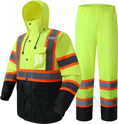 JKSafety Chaqueta y pantalones de lluvia reflectantes de alta visibilidad para hombres y mujeres, equipo de lluvia impermeable para agricultura,