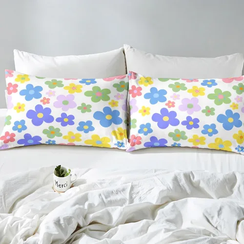 Miniatura 5 de Bonito juego de sábanas de flores para niñas y mujeres, sábanas coloridas de dibujos animados de flores funky de tamaño individual, bonito juego