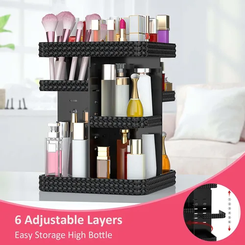 Miniatura 4 de Organizador de maquillaje giratorio, vitrina de cosméticos de gran capacidad, organizador acrílico para el cuidado de la piel con soporte
