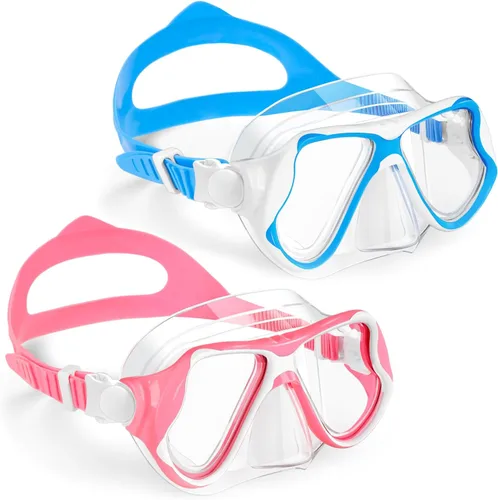Freela Paquete de 2 gafas de natación para niños y niñas de 3 a 14 años, lente de vidrio templado de 180° HD con cubierta de nariz para piscina y