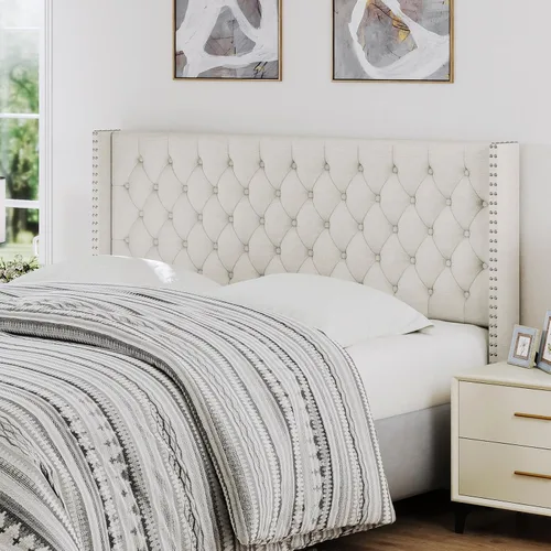 Furpopup Cabecero tamaño Queen solamente, cabecero de pared con respaldo de ala, tamaño Queen para cama ajustable con acolchado de espuma de alta