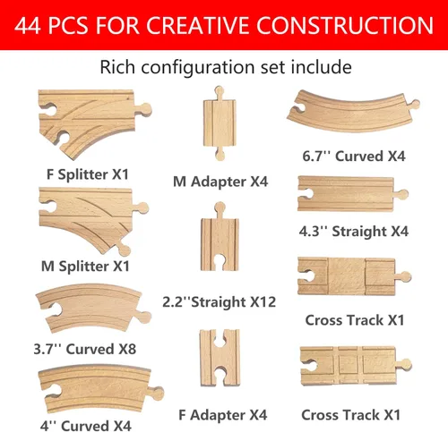 Miniatura 2 de Vía de tren de madera, 30 piezas, accesorios de expansión de pistas de tren de madera, paquete de expansión para Melissa y Doug, Brio, Thomas