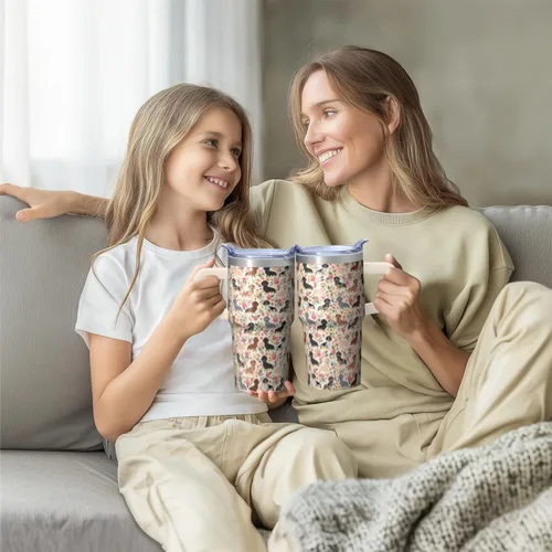 Miniatura 7 de Dachshund - Vaso de viaje aislado de acero inoxidable de 20 onzas con asa y pajilla, regalo para mujer, para el Día de la Madre, a prueba de fugas