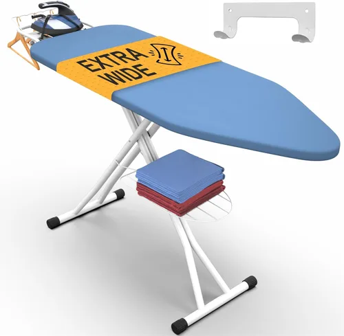 Xabitat Tabla de planchar de tamaño completo de 57 x 18 pulgadas con colgador de pared, tabla de planchar de construcción de metal completo, soporte