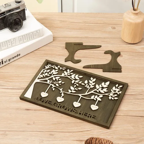 Miniatura 6 de Jeweidea Letrero personalizado con nombre de la familia con 2-9 nombres, adorno personalizado con placa grabada del árbol de la vida con soporte, 2