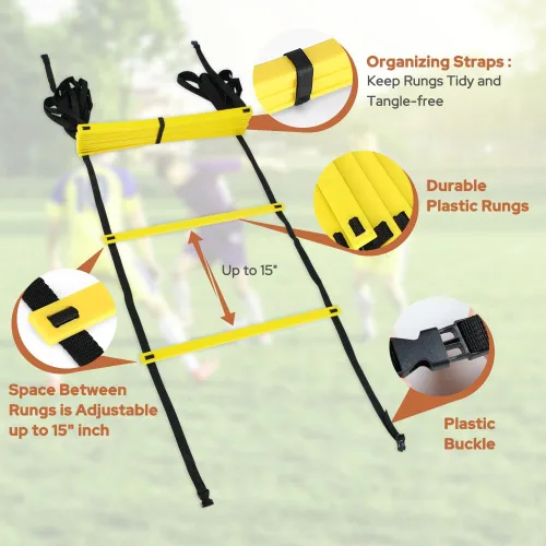 Miniatura 3 de GHB Pro Agility Ladder Agility Training Ladder Speed 12 Rung 20ft with Carrying Bag Amarillo