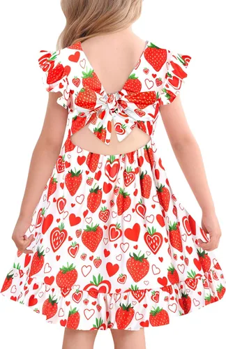 Miniatura 10 de Yousie Vestido de verano para niña pequeña, con volantes, lazo en la espalda, espalda descubierta, vestido de verano para fiesta