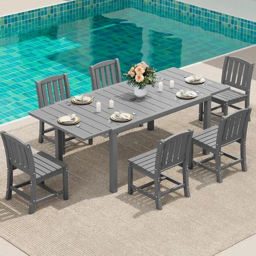 Miniatura 35 de SERWALL Juego de comedor para exteriores de 9 piezas, mesa de comedor expandible de 60 a 83 pulgadas y 8 sillas de polietileno de alta densidad