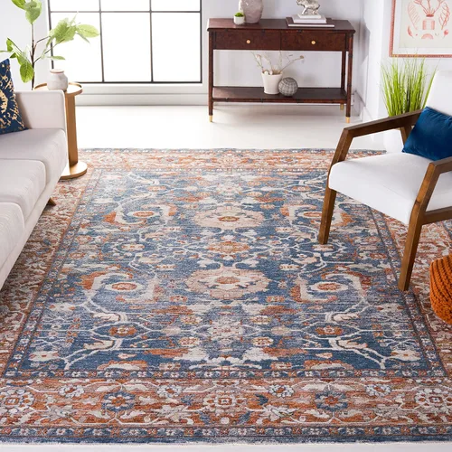 Miniatura 10 de SAFAVIEH Heirloom Collection - Alfombra de área de 4 x 6 pies, color azul/óxido, diseño geométrico, antideslizante, ideal para zonas de alto tráfico